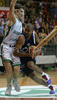 Tony Parker (no.9) of France (R) attacking next to Goran Dragic (no.7) of Slovenia (L) during friendly match between Slovenia and France. Match ended with victory of France, who defeated Slovenia with 87:90. Match between Slovenia and France was played in Tabor Arena in Maribor, Slovenia on 25. August 2007.
