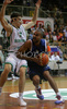 Tony Parker (no.9) of France (R) attacking next to Goran Dragic (no.7) of Slovenia (L) during friendly match between Slovenia and France. Match ended with victory of France, who defeated Slovenia with 87:90. Match between Slovenia and France was played in Tabor Arena in Maribor, Slovenia on 25. August 2007.
