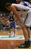 Tony Parker (no.9) of France throwing free throws while Radoslav Nesterovic (no.8) of Slovenia (front) waiting to jump for ball during friendly match between Slovenia and France. Match ended with victory of France, who defeated Slovenia with 87:90. Match between Slovenia and France was played in Tabor Arena in Maribor, Slovenia on 25. August 2007.
