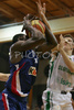 Florent Pietrus (no.11) of France (L) and Goran Dragic (no.7) of Slovenia (R) fighting for ball during friendly match between Slovenia and France. Match ended with victory of France, who defeated Slovenia with 87:90. Match between Slovenia and France was played in Tabor Arena in Maribor, Slovenia on 25. August 2007.
