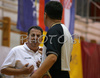 Finnish coach Domingo Diaz (L) arguing with referee during match of additional qualification round for Women Basketball European Championships between Slovenia and Finland. Match ended with victory of Slovenia, who defeated Finland with 72:56. Match between Slovenia and Finland was played in Slovenske Konjice, Slovenia on 5. September 2007.
