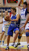 Reetta Piipari of Finland (L) and  Katja Temnik of Slovenia (R) during match of additional qualification round for Women Basketball European Championships between Slovenia and Finland. Match ended with victory of Slovenia, who defeated Finland with 72:56. Match between Slovenia and Finland was played in Slovenske Konjice, Slovenia on 5. September 2007.
