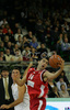 Konstantinos Vasileiadis (no.14) of Olympiacos (R) fighting for ball with Sasa Doncic (no.4) of Union Olimpija (L) during match of 2nd round of Basketball Euroleague between Union Olimpija, Ljubljana, Slovenia and Olympiacos, Piraeus, Greece. Match ended with victory of Union Olimpija, who defeated Olympiacos with 87:78. Match between KK Union Olimpija and Olympiacos was played in Tivoli Arena in Ljubljana, Slovenia on 1. November 2007.
