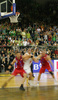 Players of Union Olimpija and CSKA Moscow during match of 3nd round of Basketball Euroleague between Union Olimpija, Ljubljana, Slovenia and CSKA Moscow, Russia. Match ended with victory of Union Olimpija, who defeated CSKA Moscow with 74:72. Match between KK Union Olimpija and CSKA was played in Tivoli Arena in Ljubljana, Slovenia on 7. November 2007.
