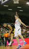 Filip Dylewicz (no.8) of Prokom Trefl (L) and Miha Zupan (no.24) of Union Olimpija (R) jumping for ball during match of 7th round of Basketball Euroleague between Union Olimpija, Ljubljana, Slovenia and Prokom Trefl Sopot, Sopot, Poland. Match ended with victory of Union Olimpija, who defeated Prokom Trefl with 68:49. Match between KK Union Olimpija and Prokom Trefl was played in Tivoli Arena in Ljubljana, Slovenia on 6. December 2007.
