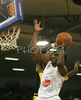 Maurice Bailey (no.20) of Union Olimpija (front) scoring next to Dajuan Wagner (no.9) of Prokom Trefl (back) during match of 7th round of Basketball Euroleague between Union Olimpija, Ljubljana, Slovenia and Prokom Trefl Sopot, Sopot, Poland. Match ended with victory of Union Olimpija, who defeated Prokom Trefl with 68:49. Match between KK Union Olimpija and Prokom Trefl was played in Tivoli Arena in Ljubljana, Slovenia on 6. December 2007.

