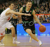 Rimantas Kaukenas (no.13) of Montepaschi Siena (R) attacking next to Goran Dragic (no.9) of Union Olimpija (L) during match of 8th round of Basketball Euroleague between Union Olimpija, Ljubljana, Slovenia and Montepaschi Siena, Italy. Match between KK Union Olimpija and Montepaschi Siena was played in Tivoli Arena in Ljubljana, Slovenia on 13. December 2007.
