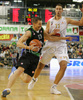 Rimantas Kaukenas (no.13) of Montepaschi Siena (L) and Hasan Rizvic (no.1) of Union Olimpija (R) during match of 8th round of Basketball Euroleague between Union Olimpija, Ljubljana, Slovenia and Montepaschi Siena, Italy. Match between KK Union Olimpija and Montepaschi Siena was played in Tivoli Arena in Ljubljana, Slovenia on 13. December 2007.
