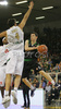 Vlado Ilievski (no.6) of Montepaschi Siena (R) passing ball behind Sasa Doncic (no.4) of Union Olimpija (L) during match of 8th round of Basketball Euroleague between Union Olimpija, Ljubljana, Slovenia and Montepaschi Siena, Italy. Match between KK Union Olimpija and Montepaschi Siena was played in Tivoli Arena in Ljubljana, Slovenia on 13. December 2007.

