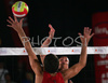 Andrej Flajs and Rok Satler of VKH Tv Pika and Gregor Perhaj and Alen Djordjevic Kamenik of Boznar and Partner during final match of Men National championships in beach volleyball between team VKH Tv Pika and team Boznar and Partner. Final match of Men National championships in beach volleyball was held in Kranj, Slovenia on 28th of July 2007. Match was won by VKH Tv Pika.
