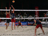 Andrej Flajs and Rok Satler of VKH Tv Pika and Gregor Perhaj and Alen Djordjevic Kamenik of Boznar and Partner during final match of Men National championships in beach volleyball between team VKH Tv Pika and team Boznar and Partner. Final match of Men National championships in beach volleyball was held in Kranj, Slovenia on 28th of July 2007. Match was won by VKH Tv Pika.

