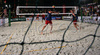 Andrej Flajs and Rok Satler of VKH Tv Pika and Gregor Perhaj and Alen Djordjevic Kamenik of Boznar and Partner during final match of Men National championships in beach volleyball between team VKH Tv Pika and team Boznar and Partner. Final match of Men National championships in beach volleyball was held in Kranj, Slovenia on 28th of July 2007. Match was won by VKH Tv Pika.
