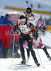 Sven Fischer of Germany (front) and and Wolfgang Rottmann of Austria (back) skiing during sprint competition of the Biathlon World Cup on Pokljuka. Biathlon Ruhrgas World Cup was held on Pokljuka, Slovenia between 16. and 20.February 2005. Biathletes were competing on Wednesday in 10km sprint race which was won by Alexandre Syman of Belarus, Sergei Roshkov of Russia placed second while Andreas Birnbacher of Germany finished third.
