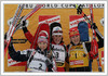 Second placed Olga Pyleva of Russia (L), winner Sandrine Bailly of France (M) and Kati Wilhelm of Germany (R) celebrating their medals in women mass start race of Biathlon World Cup in Pokljuka, Slovenia. Biathlon Ruhrgas World Cup was held on Pokljuka, Slovenia between 16. and 20.February 2005.
