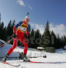 Winner Linda Tjorhom of Norway skiing during women sprint race of e.on Ruhrgas IBU Biathlon World cup which was held on Pokljuka, Slovenia on 9.March 2006.
