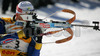 Third placed Carl Johan Bergman of Sweden shooting his third stand shooting during men pursuit race of e.on Ruhrgas IBU Biathlon World cup which was held on Pokljuka, Slovenia on 11.March 2006.

