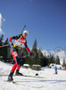 Sylvie Becaert of France skiing during women pursuit race of e.on Ruhrgas IBU Biathlon World cup which was held on Pokljuka, Slovenia on 11.March 2006.
