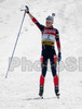 Winner Sandrine Bailly of France celebrating her victory when skiing to finish of women pursuit race of e.on Ruhrgas IBU Biathlon World cup which was held on Pokljuka, Slovenia on 11.March 2006.
