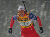 Halvard Hanevold of Norway skiing during mixed relay race of IBU Biathlon World Championship which was held on Pokljuka, Slovenia on 12.March 2006. Race was won by relay of Russia, relay of Norway placed second, while relay of France finished third.
