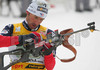 Vincent Defrasne of France shooting during mixed relay race of IBU Biathlon World Championship which was held on Pokljuka, Slovenia on 12.March 2006. Race was won by relay of Russia, relay of Norway placed second, while relay of France finished third.
