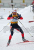Raphael Poiree of France leaving shooting place during mixed relay race of IBU Biathlon World Championship which was held on Pokljuka, Slovenia on 12.March 2006. Race was won by relay of Russia, relay of Norway placed second, while relay of France finished third.
