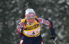 Anna Bogaliy-Titovets of Russiaskiing during mixed relay race of IBU Biathlon World Championship which was held on Pokljuka, Slovenia on 12.March 2006. Race was won by relay of Russia, relay of Norway placed second, while relay of France finished third.
