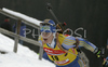 Winner Anna Carin Olofsson of Sweden skiing in women sprint race on Pokljuka, Slovenia. IBU Biathlon World Cup sprint race was held on Pokljuka, Slovenia on 17th of January 2007.
