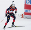 Julie Carraz of France skiing in women sprint race on Pokljuka, Slovenia. IBU Biathlon World Cup sprint race was held on Pokljuka, Slovenia on 17th of January 2007.
