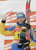 Winner Anna Carin Olofsson of Sweden celebrating her victory in women sprint race on Pokljuka, Slovenia. IBU Biathlon World Cup sprint race was held on Pokljuka, Slovenia on 17th of January 2007.
