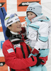 Andreja Koblar of Slovenia with her son Tjus saying goodbye to her fans, her teammates and coaches of Slovene Biathlon team she finished her last race of her career, women sprint race on Pokljuka, Slovenia. IBU Biathlon World Cup sprint race was held on Pokljuka, Slovenia on 17th of January 2007.
