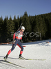 Julie Carraz of France skiing in women pursuit race on Pokljuka, Slovenia. IBU Biathlon World Cup sprint race was held on Pokljuka, Slovenia on 19th of January 2007.
