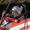 Sandrine Bailly of France skiing in women pursuit race on Pokljuka, Slovenia. IBU Biathlon World Cup sprint race was held on Pokljuka, Slovenia on 19th of January 2007.
