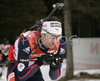 Vincent Defrasne of France skiing in men pursuit race on Pokljuka, Slovenia. IBU Biathlon World Cup sprint race was held on Pokljuka, Slovenia on 20th of January 2007.
