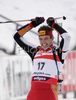 Winner Christoph Sumann of Austria celebrating his victory when crossing finish line of men pursuit race on Pokljuka, Slovenia. IBU Biathlon World Cup sprint race was held on Pokljuka, Slovenia on 20th of January 2007.
