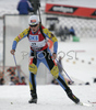 Winner Oksana Khvostenko of Ukrain skiing in women mass start race on Pokljuka, Slovenia. IBU Biathlon World Cup sprint race was held on Pokljuka, Slovenia on 21th of January 2007.
