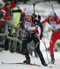 Florence Baverel-Robert of France skiing in women mass start race on Pokljuka, Slovenia. IBU Biathlon World Cup sprint race was held on Pokljuka, Slovenia on 21th of January 2007.
