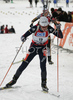 Sylvie Becaert of France skiing in women mass start race on Pokljuka, Slovenia. IBU Biathlon World Cup sprint race was held on Pokljuka, Slovenia on 21th of January 2007.
