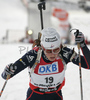 Sylvie Becaert of France skiing in women mass start race on Pokljuka, Slovenia. IBU Biathlon World Cup sprint race was held on Pokljuka, Slovenia on 21th of January 2007.
