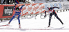 Kaisa Mäkäräinen of Finland (L) and Florence Baverel-Robert of France (R) sprinting for 7th place in women mass start race on Pokljuka, Slovenia. IBU Biathlon World Cup sprint race was held on Pokljuka, Slovenia on 21th of January 2007. <br> Credit: Primoz Jeroncic / PhotoSI
