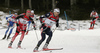 Second placed Vincent Defrasne of France leading group of biathletes on downhill in men mass start race on Pokljuka, Slovenia. IBU Biathlon World Cup sprint race was held on Pokljuka, Slovenia on 21th of January 2007.
