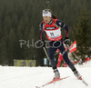 Second placed Vincent Defrasne of France skiing in men mass start race on Pokljuka, Slovenia. IBU Biathlon World Cup sprint race was held on Pokljuka, Slovenia on 21th of January 2007.
