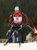 Raphael Poiree of France skiing in men mass start race on Pokljuka, Slovenia. IBU Biathlon World Cup sprint race was held on Pokljuka, Slovenia on 21th of January 2007.
