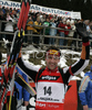 Winner Christoph Sumann of Austria celebrating his victory in men mass start race on Pokljuka, Slovenia. IBU Biathlon World Cup sprint race was held on Pokljuka, Slovenia on 21th of January 2007.
