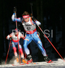 Maxim Tchoudov of Russia skiing in men sprint race of e.on Ruhrgas IBU Biathlon World Cup. Men sprint race of e.on Ruhrgas IBU Biathlon World Cup was held in Pokljuka, Slovenia, on 15th of December 2007.
