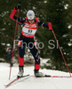 Winner Sandrine Bailly of France skiing in women sprint race of e.on Ruhrgas IBU Biathlon World Cup. Women individual race of e.on Ruhrgas IBU Biathlon World Cup was held in Pokljuka, Slovenia, on 13th of December 2007.
