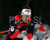 Vincent Defrasne of France  skiing in men relay race of e.on Ruhrgas IBU Biathlon World Cup. Men relay race of e.on Ruhrgas IBU Biathlon World Cup was held in Pokljuka, Slovenia, on 16th of December 2007.
