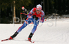 Maxim Tchoudov of Russia skiing in men relay race of e.on Ruhrgas IBU Biathlon World Cup. Men relay race of e.on Ruhrgas IBU Biathlon World Cup was held in Pokljuka, Slovenia, on 16th of December 2007.
