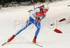 Klemen Bauer of Slovenia  skiing in men relay race of e.on Ruhrgas IBU Biathlon World Cup. Men relay race of e.on Ruhrgas IBU Biathlon World Cup was held in Pokljuka, Slovenia, on 16th of December 2007.
