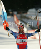 Nikolay Kruglov of Russia celebrating victory of Russian team in men relay race of e.on Ruhrgas IBU Biathlon World Cup. Men relay race of e.on Ruhrgas IBU Biathlon World Cup was held in Pokljuka, Slovenia, on 16th of December 2007.
