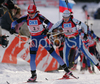 Svetlana Sleptsova of Russia leading group of biathletes out of start in women relay race of e.on Ruhrgas IBU Biathlon World Cup. Women relay race of e.on Ruhrgas IBU Biathlon World Cup was held in Pokljuka, Slovenia, on 16th of December 2007.
